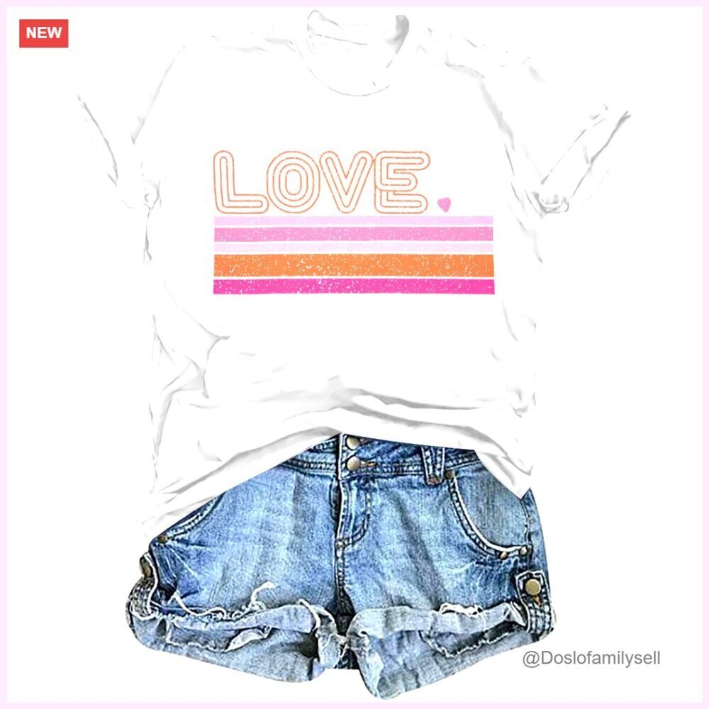 Funny Love Graphic Tee Casual Crewneck Short Sleeve T-Shirt Women's Top